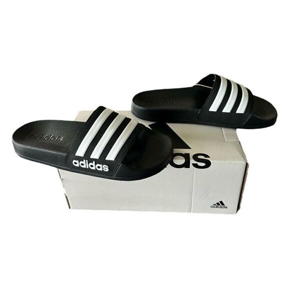 Adidas Black and White Slide Sandals Unisex Kids Size 2 - Picture 3 of 9